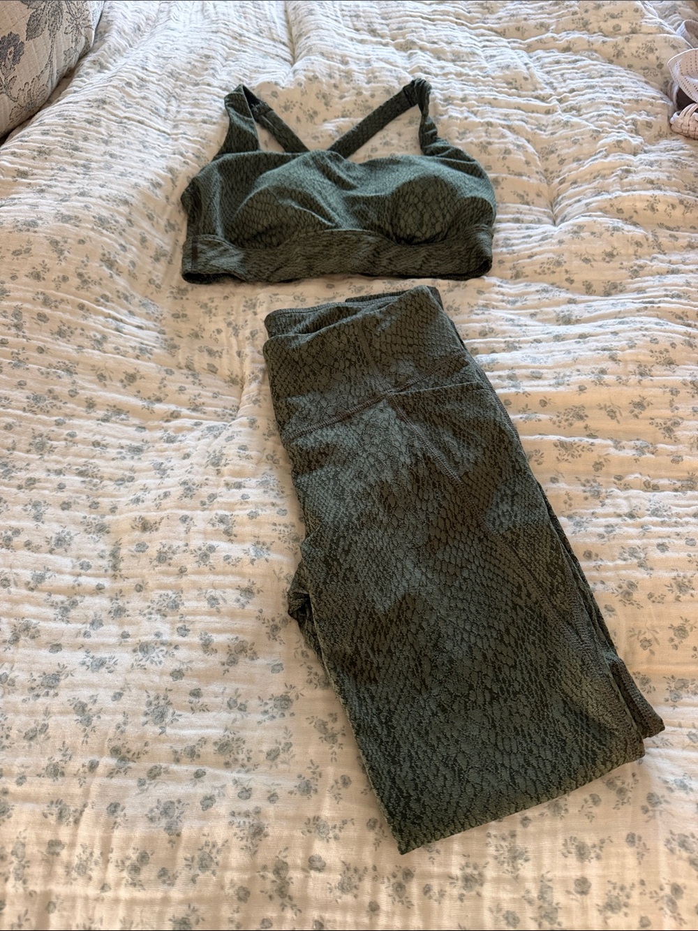 Olive Green Textured Seamless Bra and Legging Set